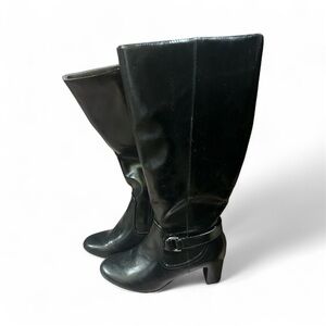 Black Vinyl Knee-High Boots